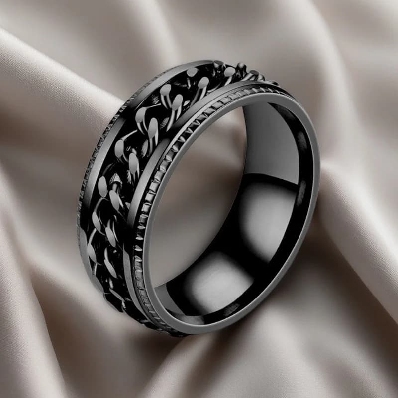 Men's Embossed All-Black Band - Rings