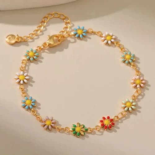 Enamel Daisy Flower Bracelet - Bracelets