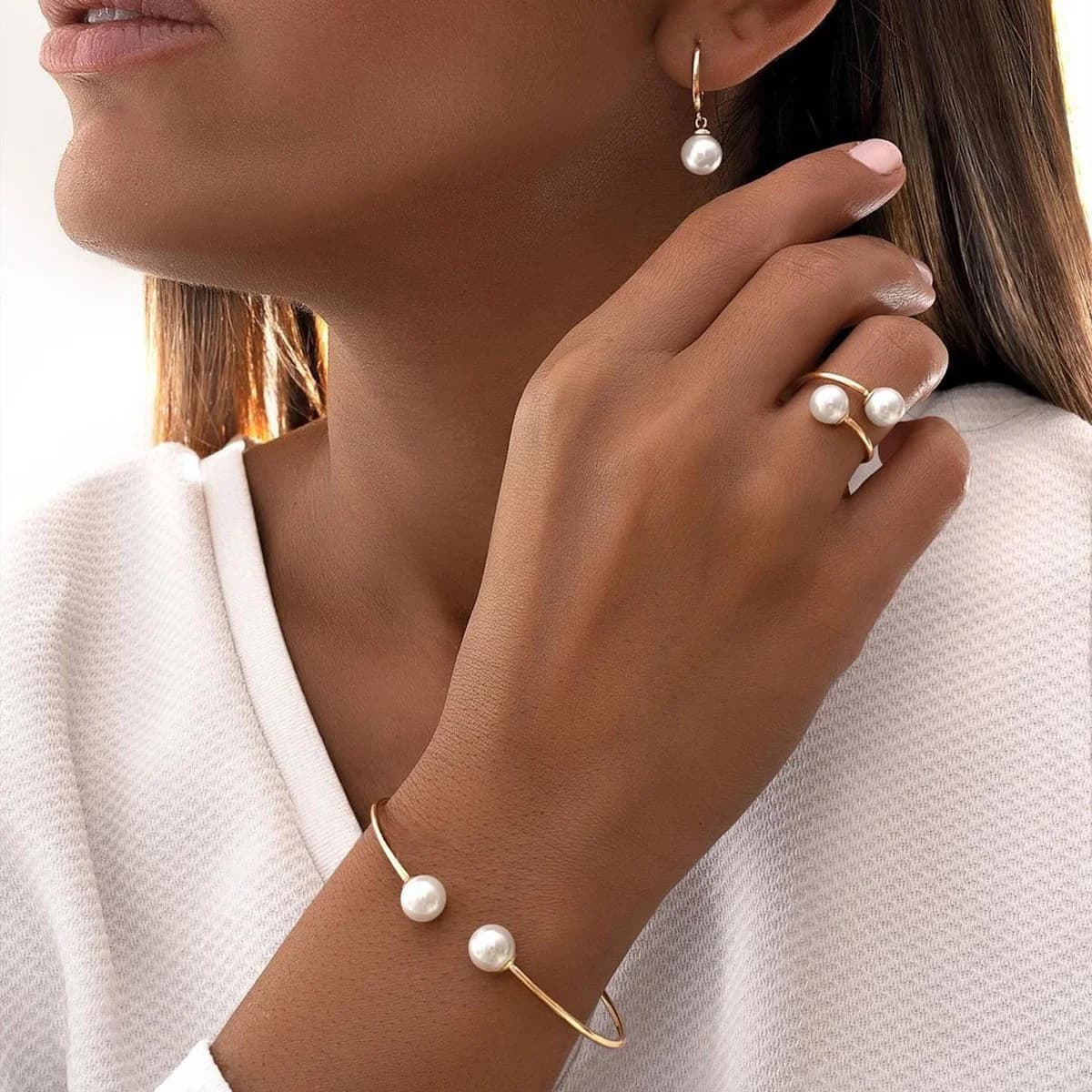Dainty Pearl Drop Set (HB) - Jewelry Sets