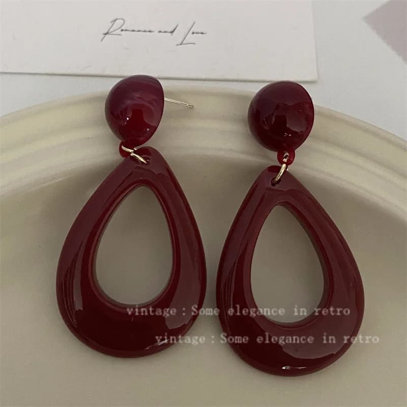 Burgundy Teardrop Statement Earrings - Earrings