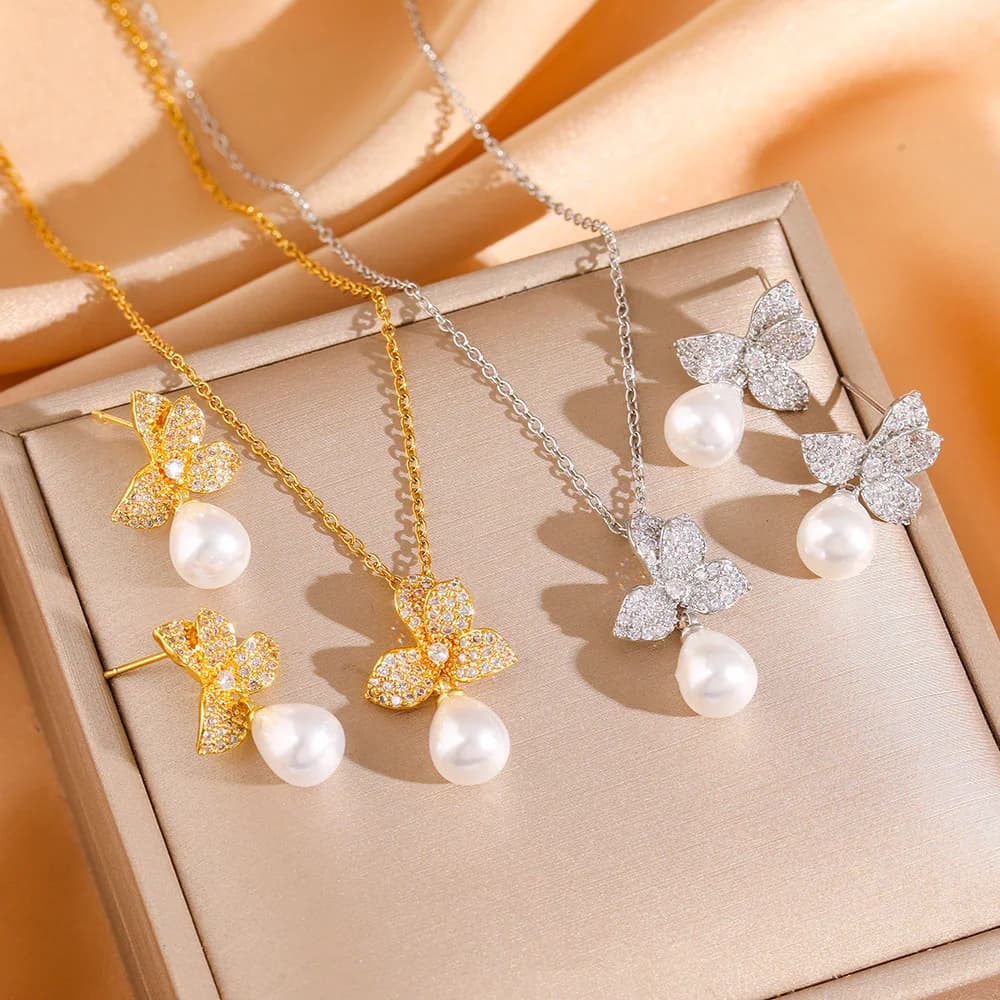 Golden Floral Pearl Masterpiece Set - Jewelry Sets