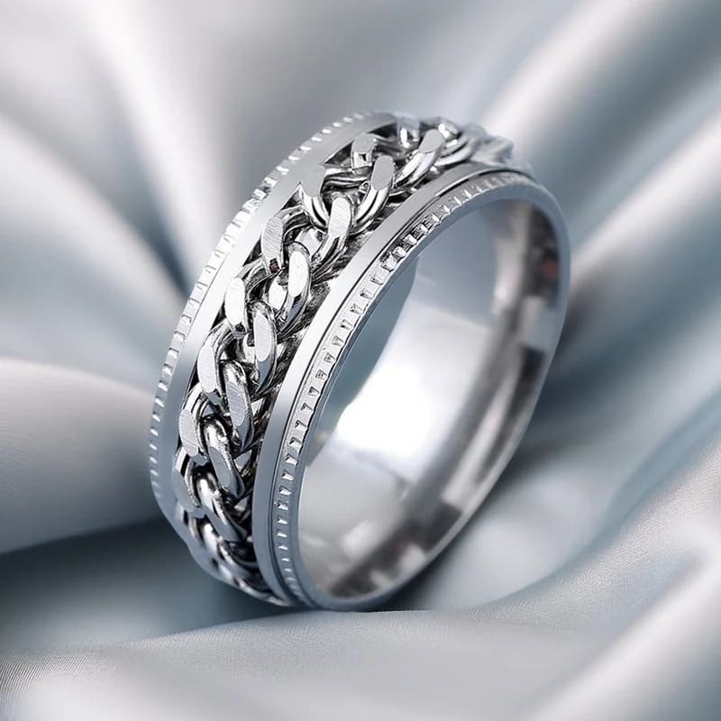 Men's Embossed All-Silver Band - Rings
