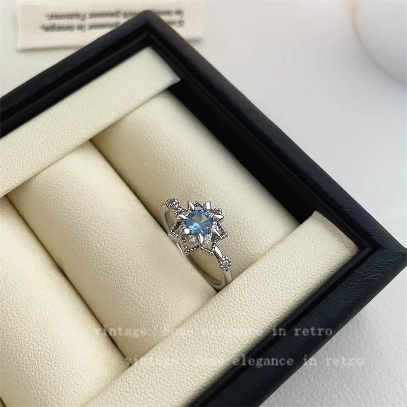 Blue Zircon Starburst Ring - Rings
