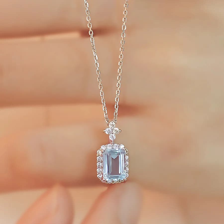 Royal Blue Square Cut Solitaire Necklace - Necklaces