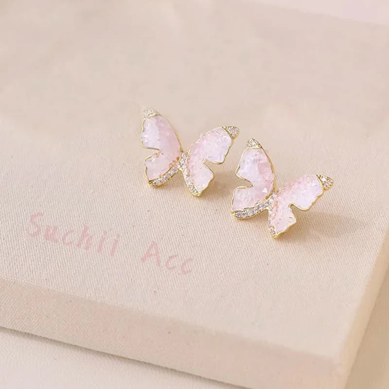 Fairy Core Pink Butterfly Studs - Earrings