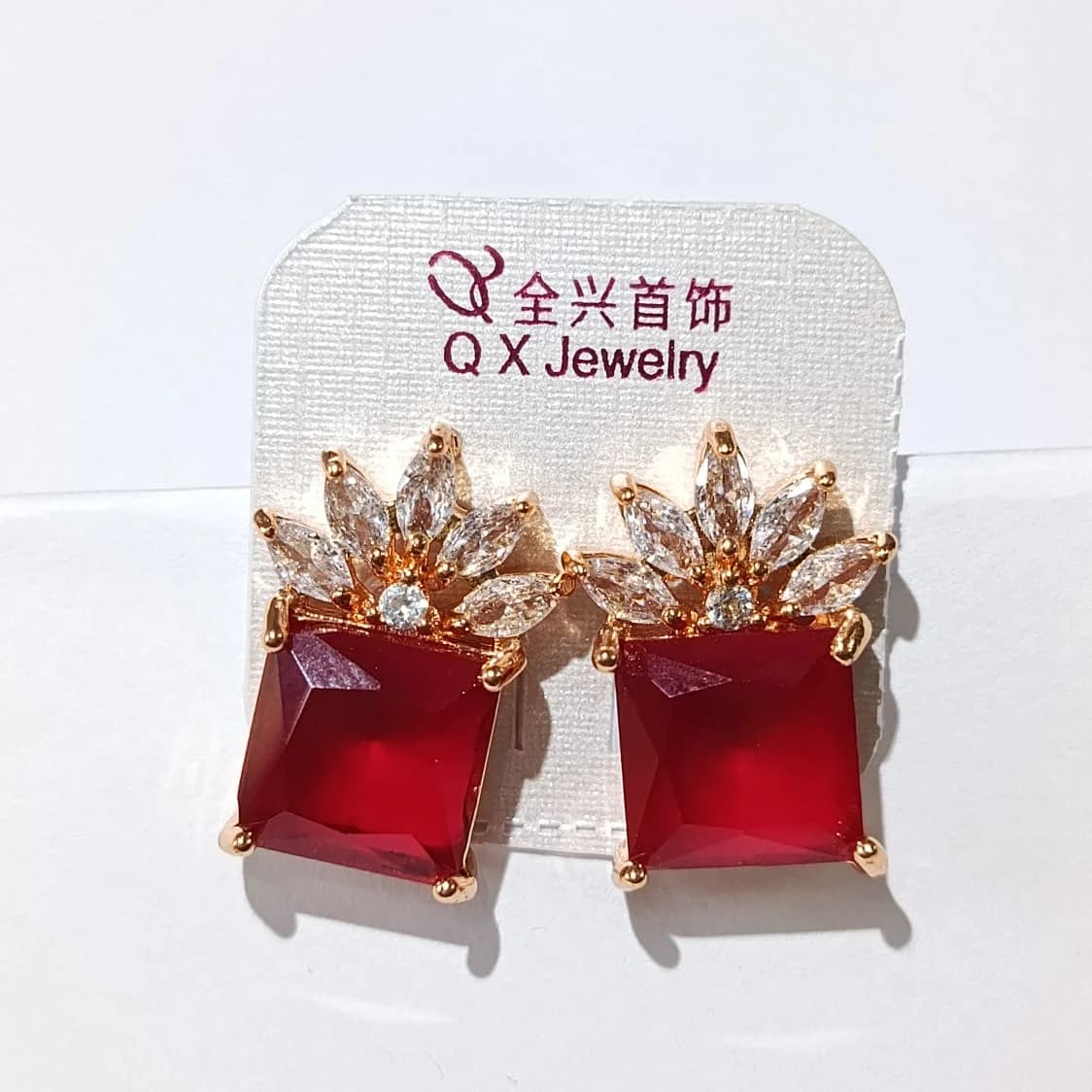 Square Crystal Crown Stud Earrings - Earrings