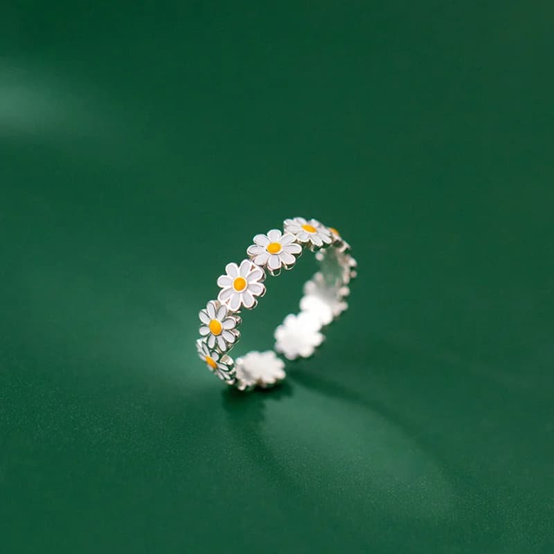 Silver Flower Bud Adjustable Ring - Rings