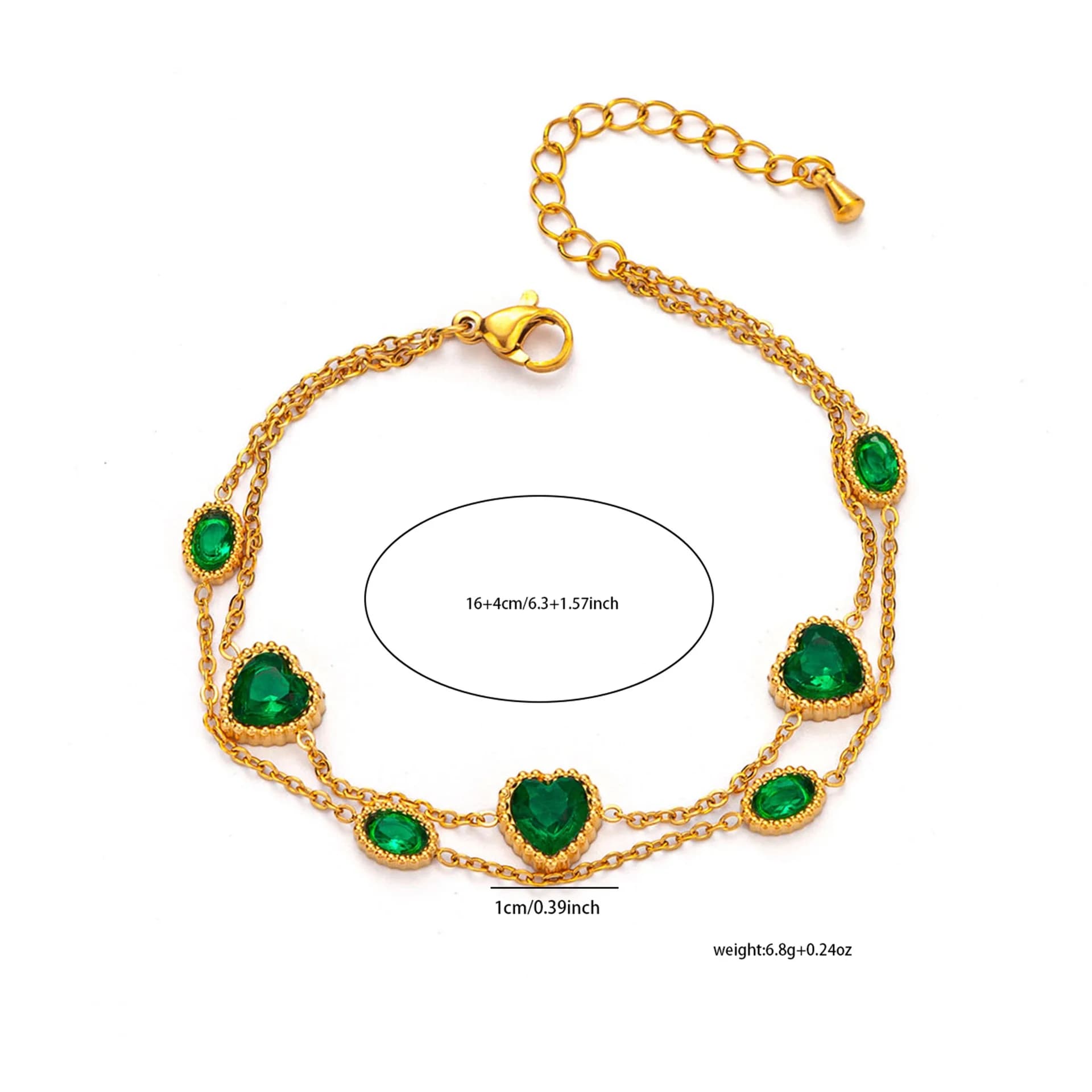 Emerald Green Oval Link Stacking Bracelet - Bracelets