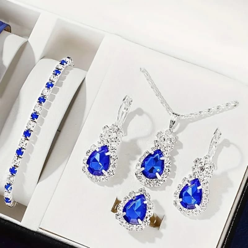 Raindrop Crystal Jewelry Set (Blue) - Jewelry Sets