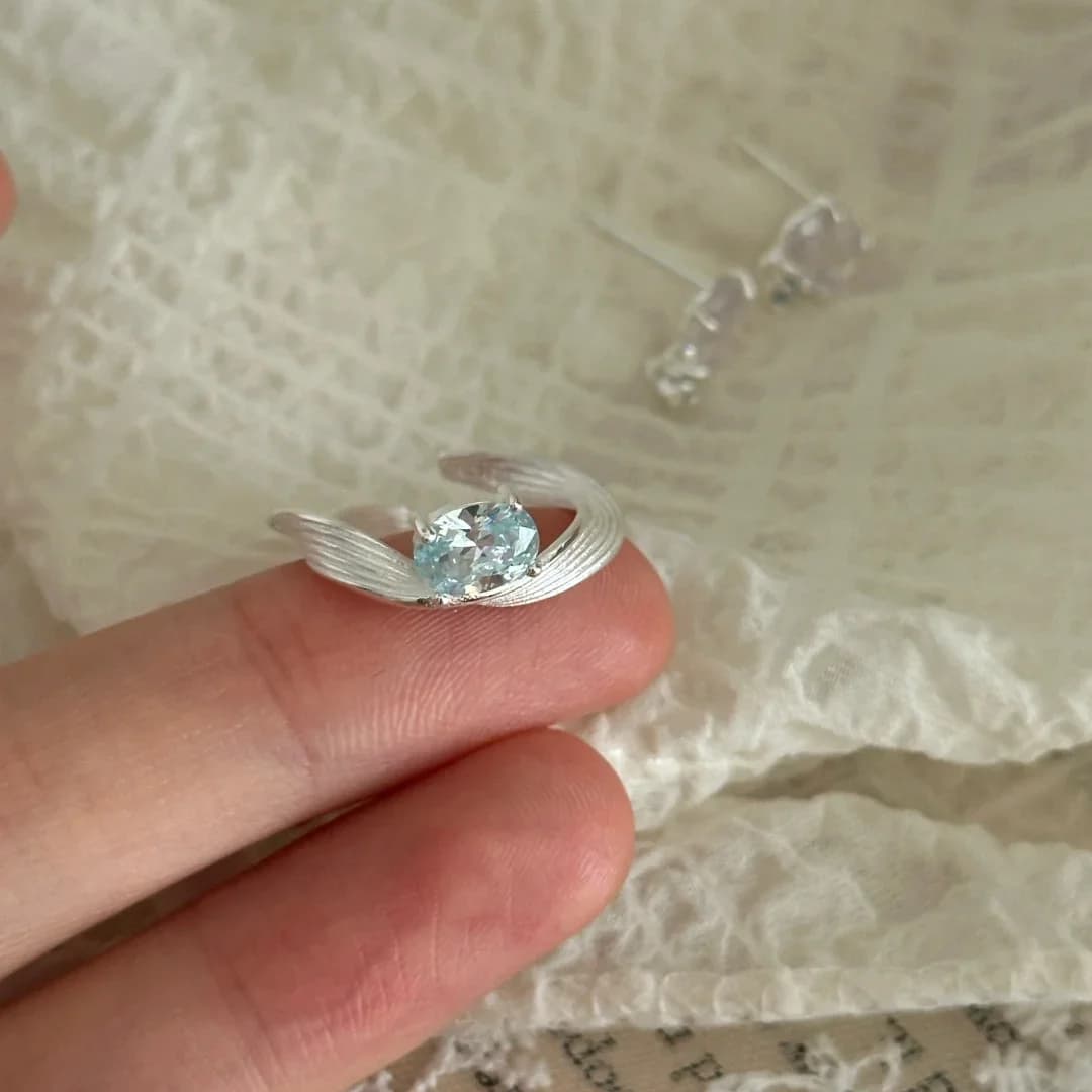 Royal Blue Halo Ring (Silver Plated) - Rings