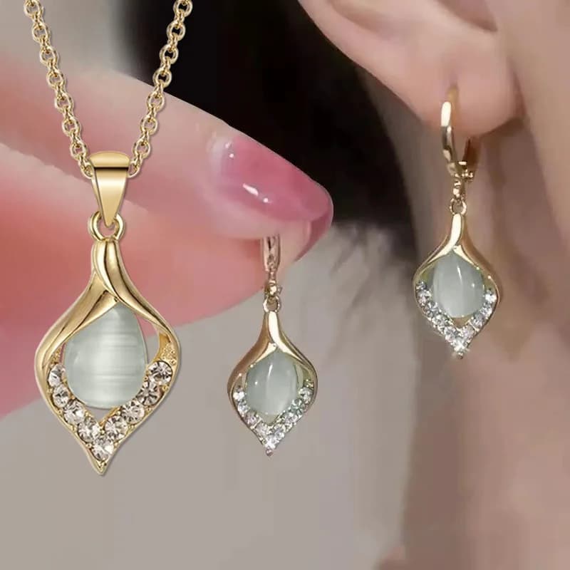 White Cat's Eye Geometric Set - Jewelry Sets