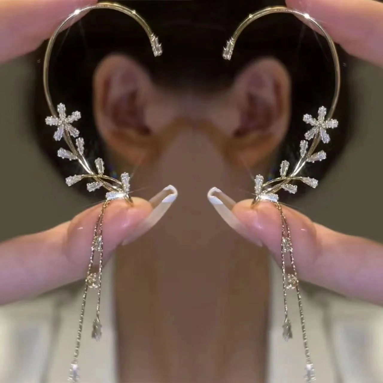 Tassel Drop Ear Cuffs - Earrings