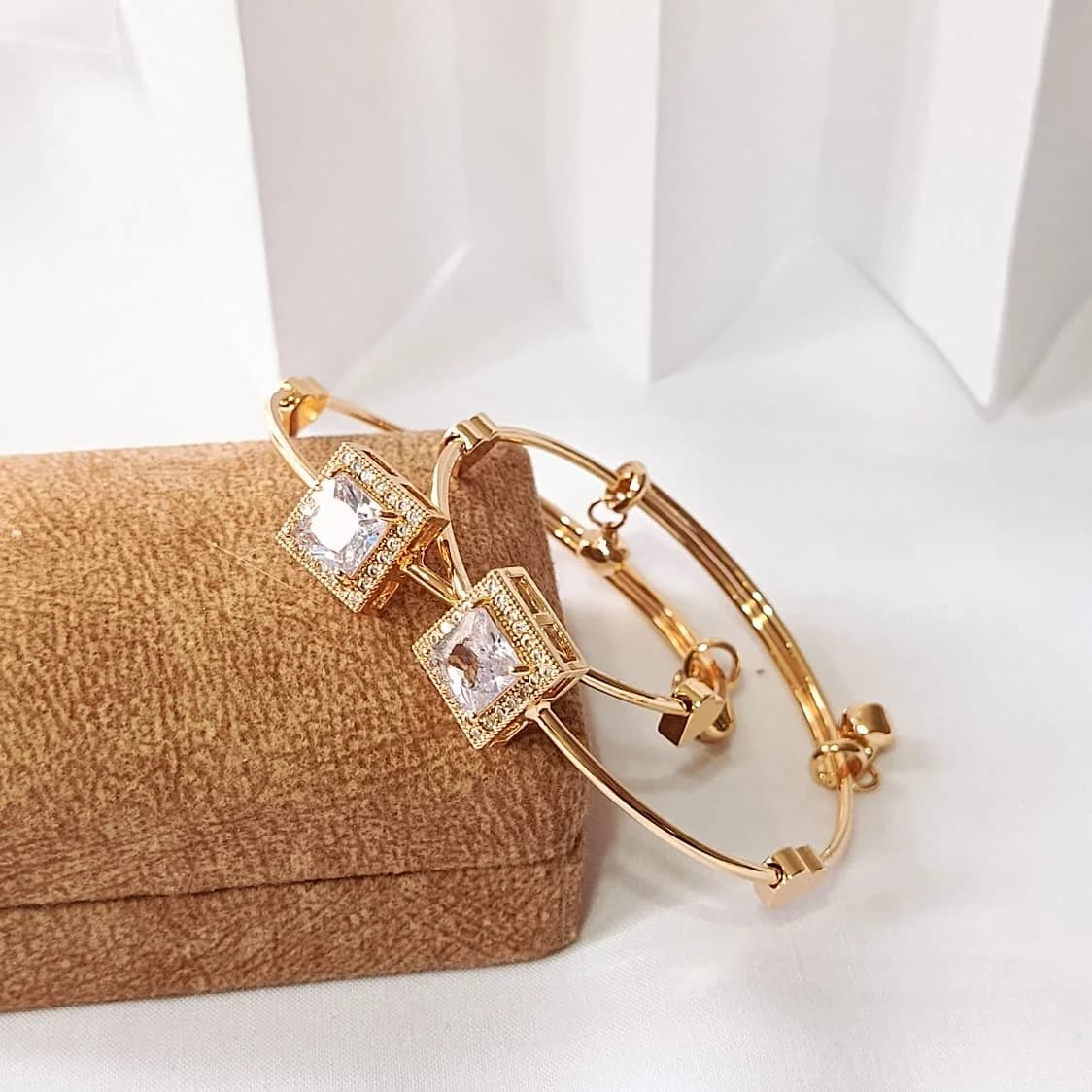 Halo Crystal Adjustable Bangles - Set of 2 - Bangles