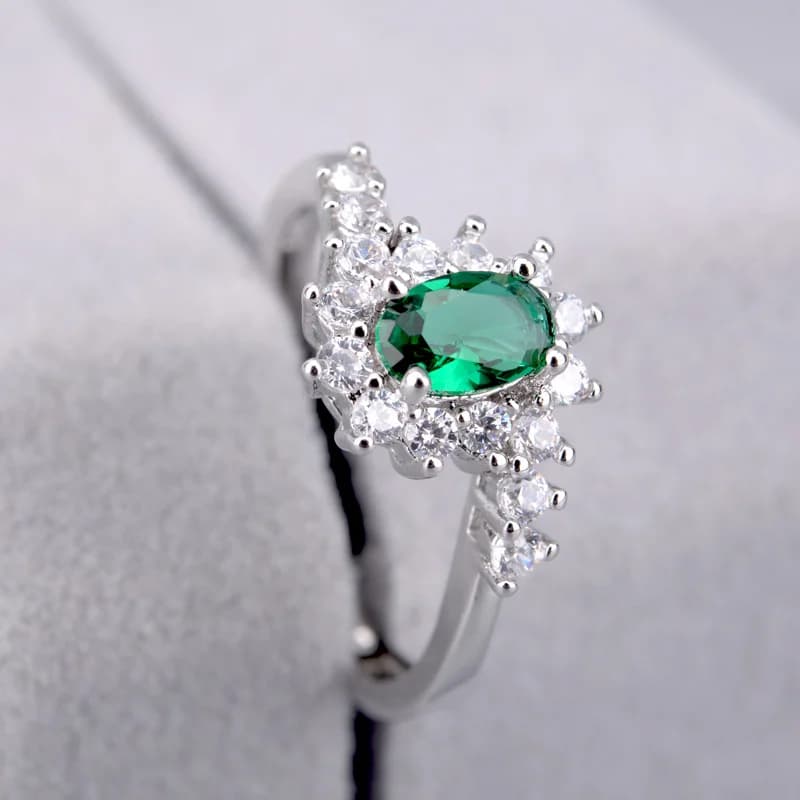 Emerald Green Oval Gem Open Ring - Rings