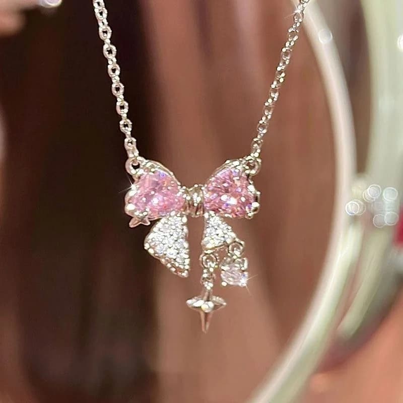 Coquette Pink Bow & Star Necklace - Necklaces