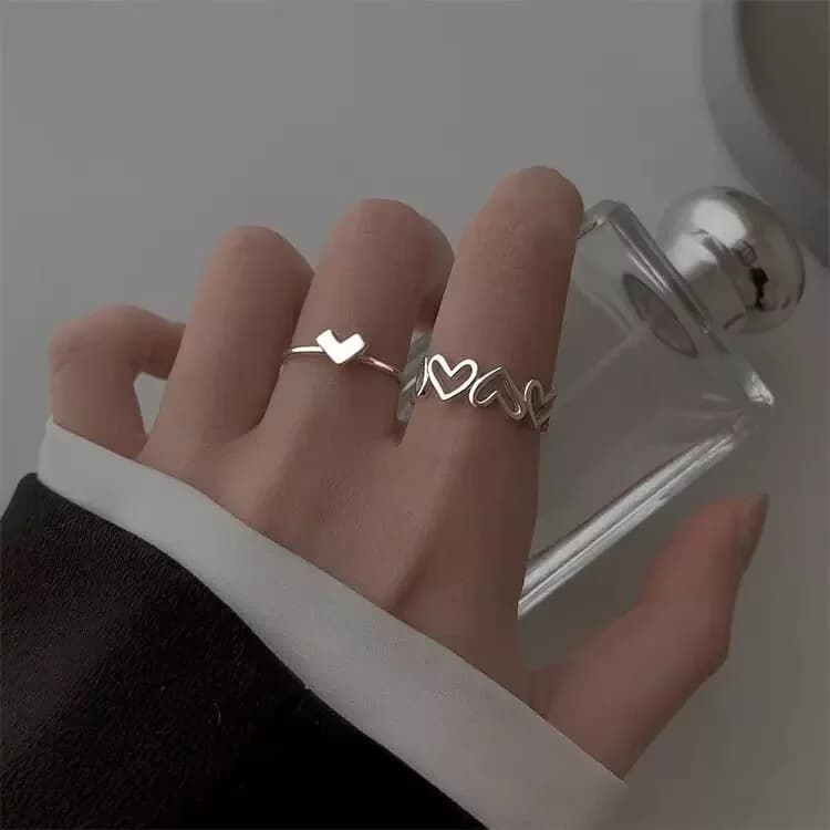 Grunge Heart Hollow Ring Set (2-pc) - Rings