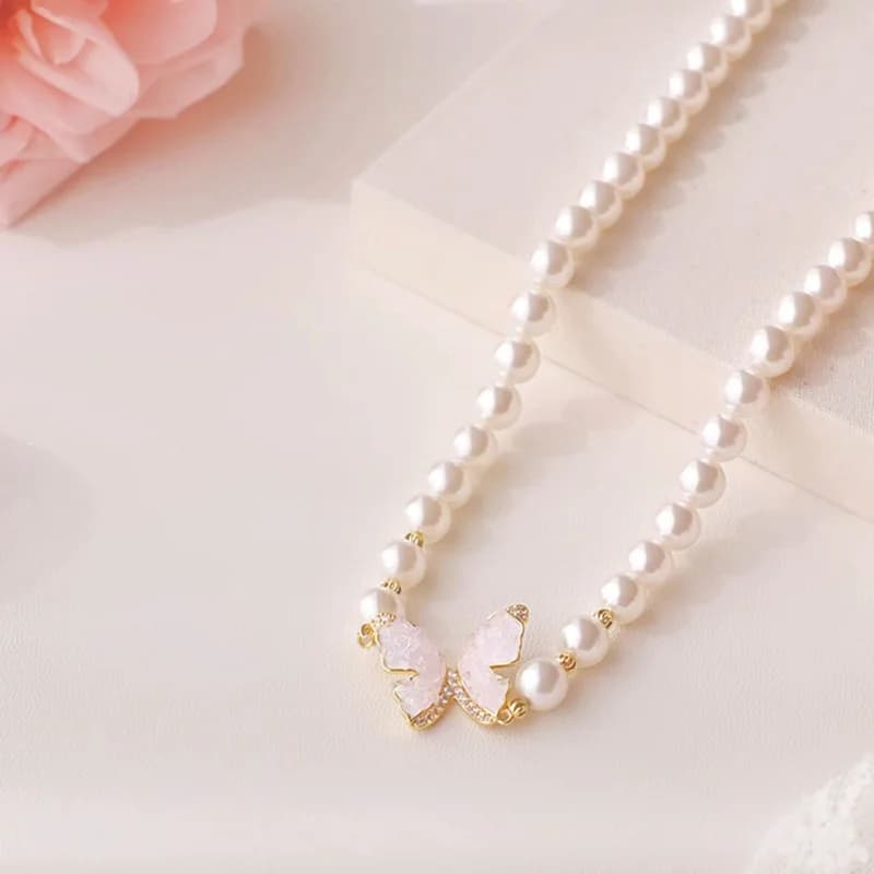 Fairy Core Pink Butterfly Necklace - Necklaces