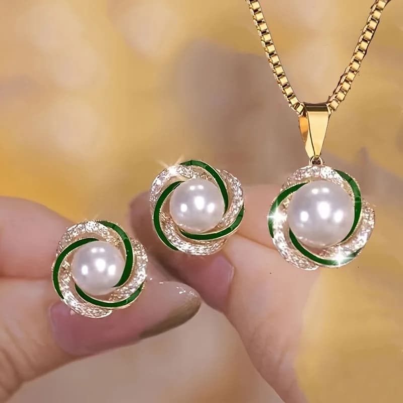 Green & White Contrast Pearl Set - Jewelry Sets