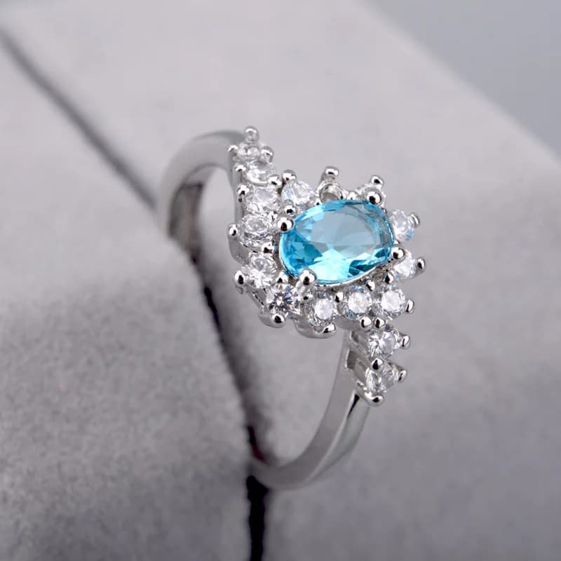 Light Blue Oval Gem Open Ring - Rings