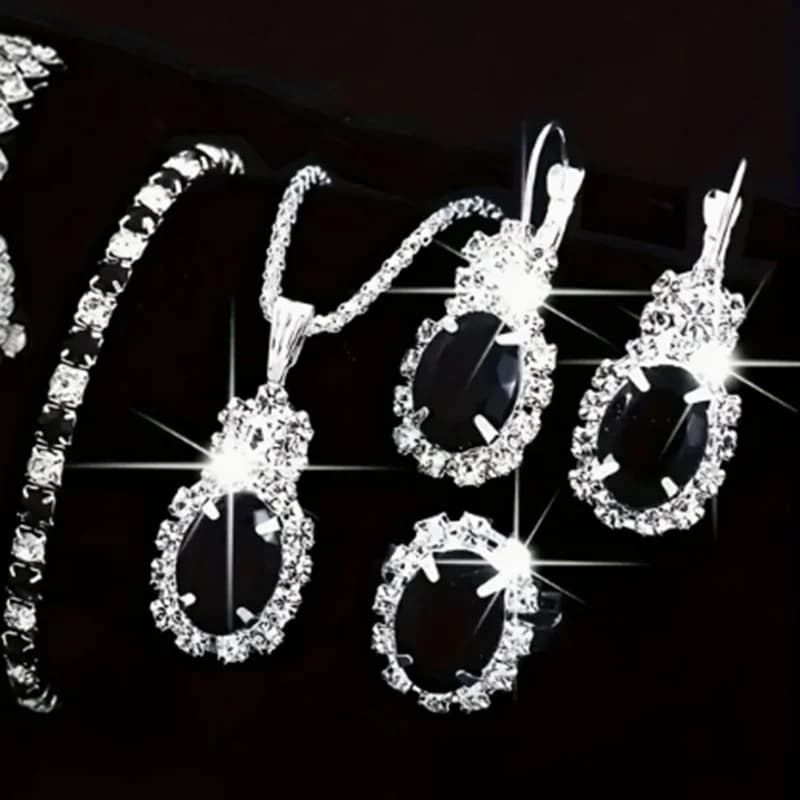 Midnight Black Oval Jewelry Set - Jewelry Sets
