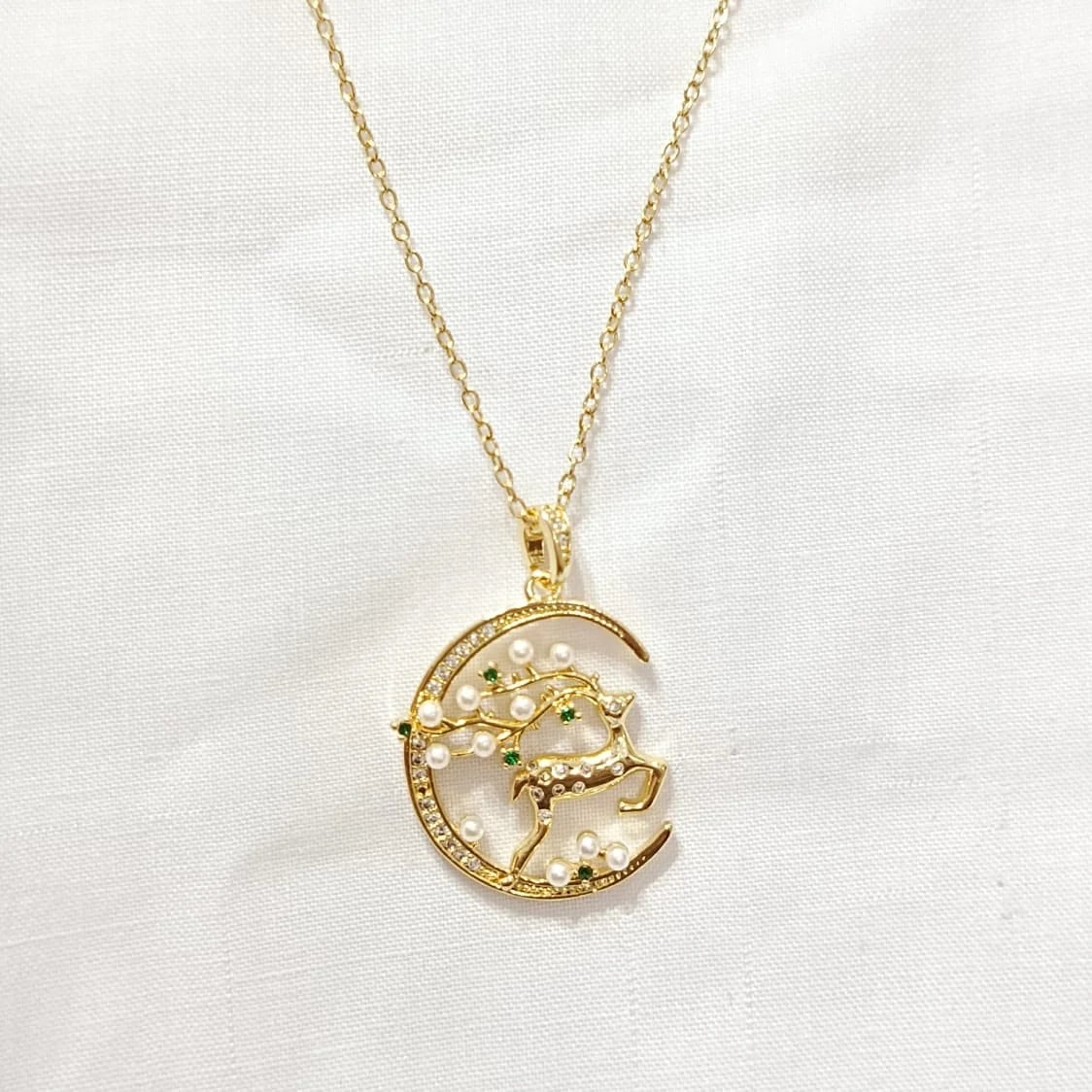 MoonLit Deer Pendant Necklace - artificial jewelry by Saify Jewelry