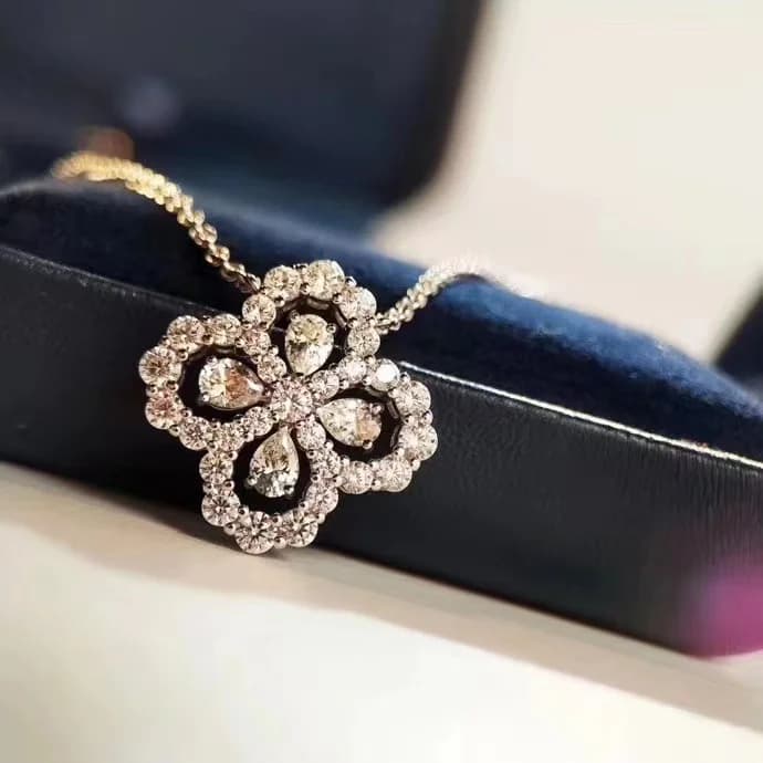 Platinum Lucky Clover Micro-Pave Necklace - Necklaces