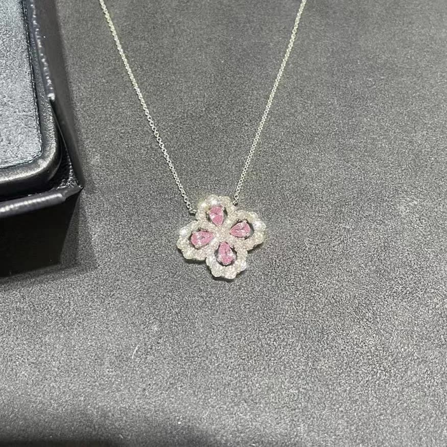 Pink Gemstone Clover Necklace - Necklaces