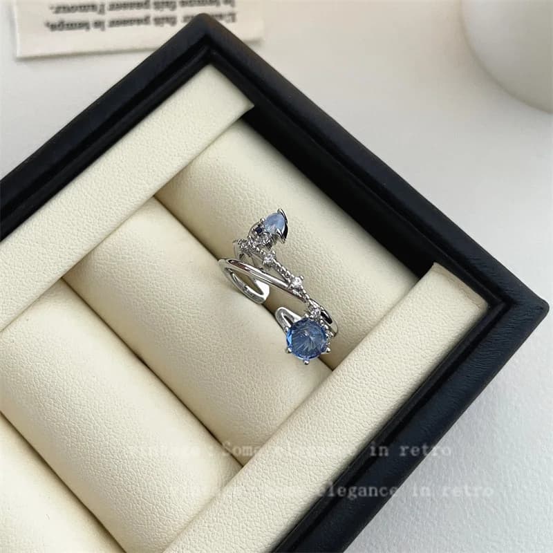 Cross-Over Pave Blue Diamond Ring - Rings